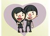 draw a lovely valentine postcard with 2 persons of your choice in this style small1
