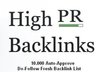 give you 10000 autoapprove Dofollow Blogs high PR Backlink List