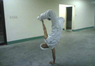 make a back flip or tumbling stunt and mention your message big1