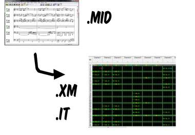 convert your midi file into an XM module file big1