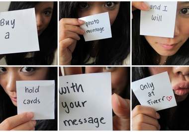 create a photo montage from square cropped photos of me holding up your required message or company advertisement big1